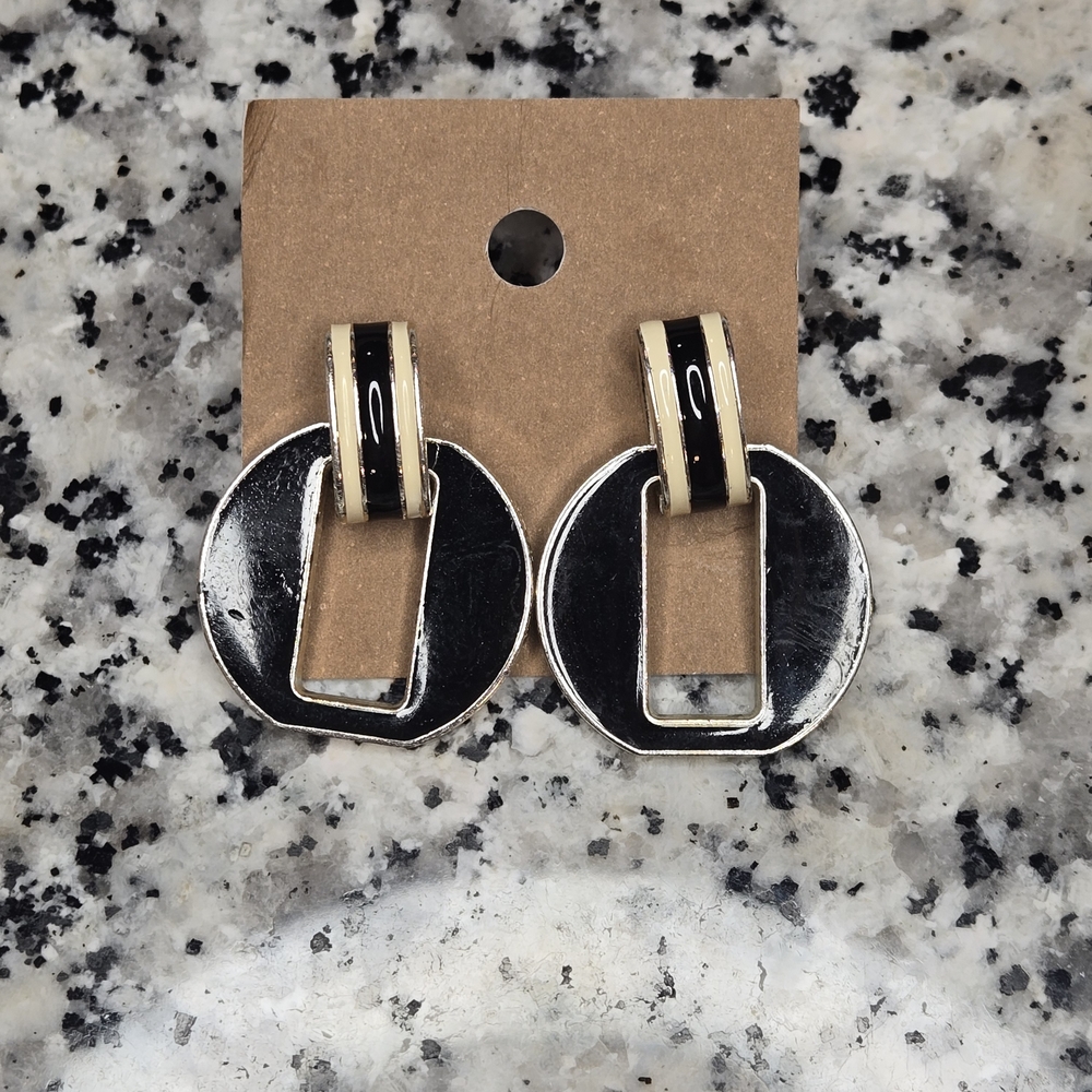 Vintage Ralph Lauren CHAPS Geometric Enamel Door Knocker Earrings